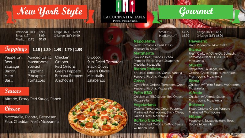 Italian food digital menu board