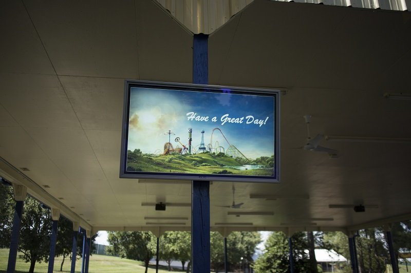 Outdoor signage at a theme park