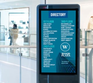 Digital Building directory on a pedestal kiosk