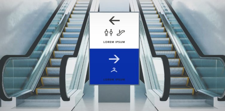 Digital Building directory near escalators