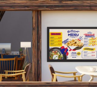 digital menu board at a cafe